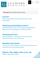 A screenshot of the Guildford Borough Council homepage on a mobile device