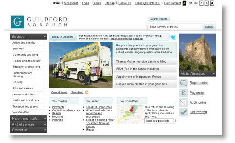 A screenshot of the Guildford Borough Council homepage